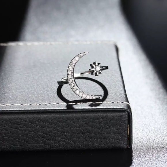 “Nova” Moon Star Diamond Boho Adjustable Cute Ring - Picture 5 of 11